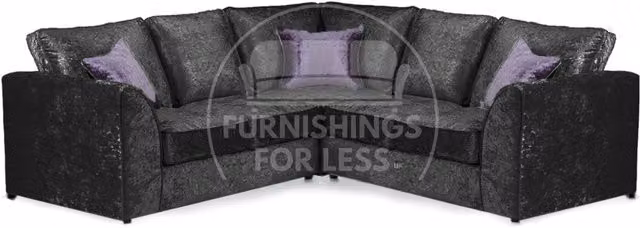 Furnishings For Less UK Crystal 5 Seater L-Shaped Corner Sofa in Black Crushed Velvet Fabric
