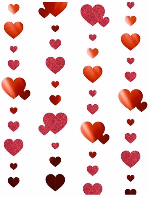 KDMD Red Heart Garland Hanging Glitter Streamer Double Sided 4m