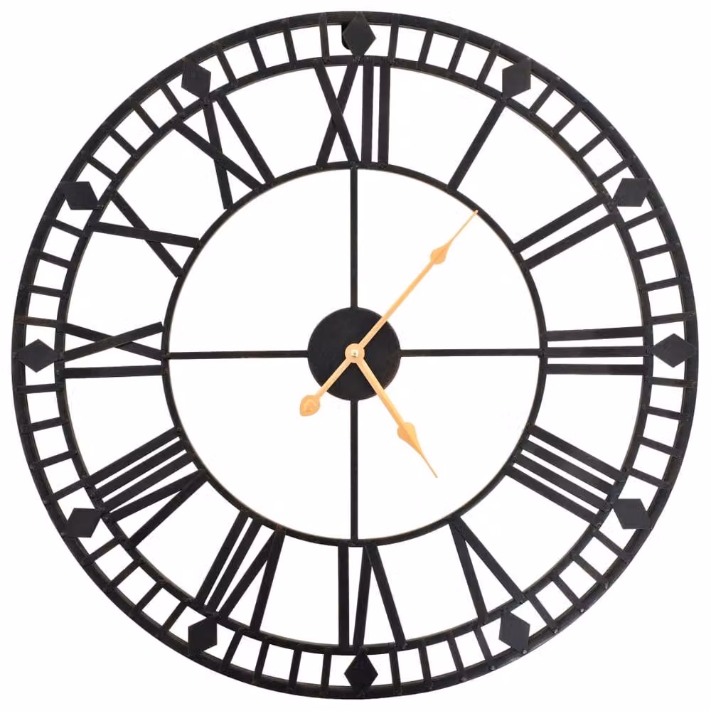 Berkfield Home Vintage Round Metal Wall Clock with Quartz Movement, Black, Diameter: 60 cm – 2