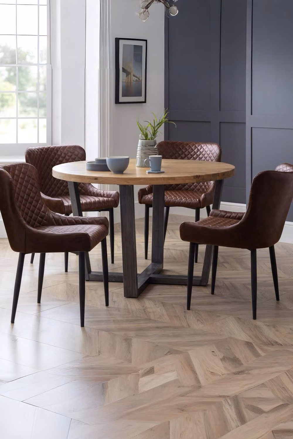 Julian Bowen Set of 2 Luxe Faux Leather Upholstered Dining Chairs in Brown and Black – 8
