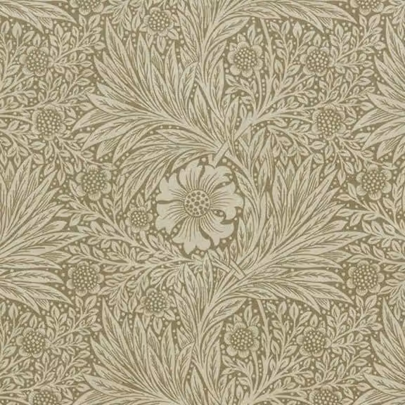 William Morris At Home Marigold Velvet Fabric Jute in Beige and Green