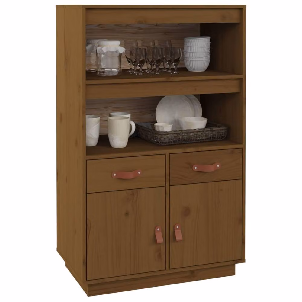 Berkfield Home Rustic Solid Wood Pine Highboard in Honey Brown, W/D/H: 67 x 40 x 108.5 cm – 3