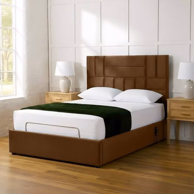 Paradise Beds Ltd Electric Adjustable Panel Mobility Bed with Headboard and Mattress, Brown and Silver, W/D/H: 140 x 200 cm