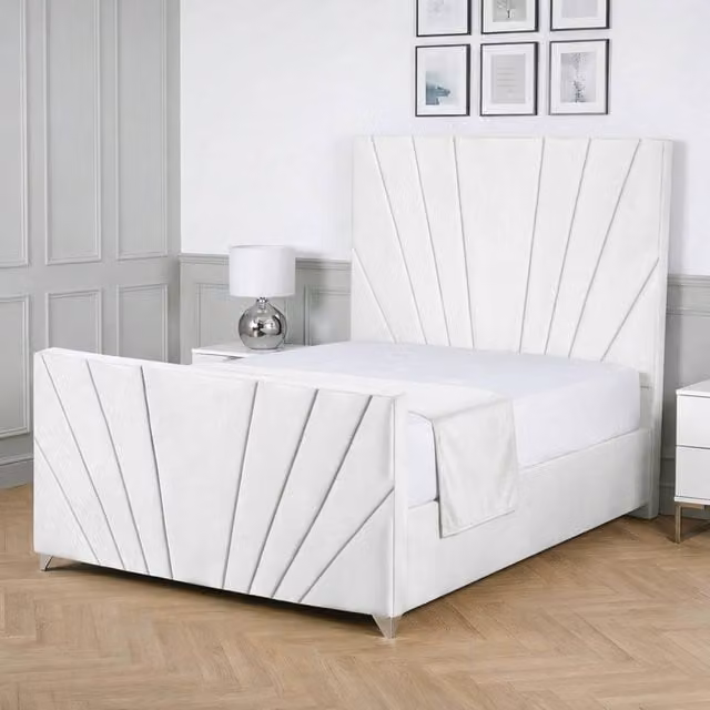Living Comfort Bedz Lumina Single Upholstered Velvet Gas Lift Storage Bed in White
