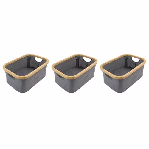 JVL Bambanio Set of 3 Foldable Bamboo Storage Baskets with Handles, 26L, Grey – 1