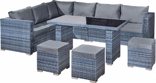 Oseasons Aruba Rattan 9 Seat Corner Dining Set in Ocean Grey