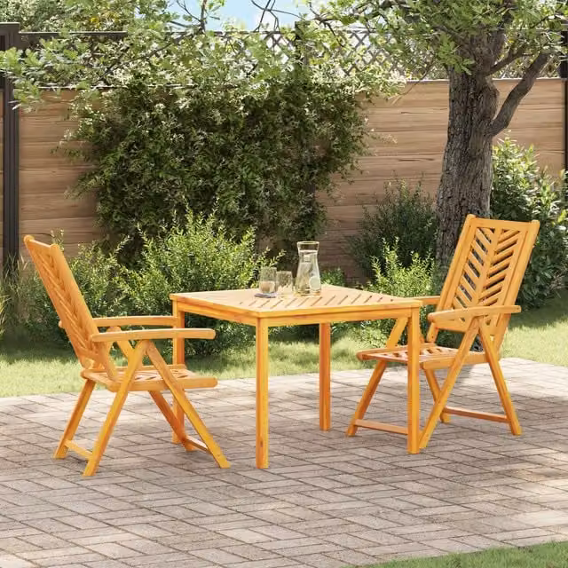 Berkfield Home 3 Piece Rustic Acacia Wood Garden Dining Set in Brown and Multicolour – 1