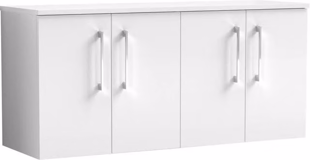 Balterley Level 1200mm Wall Hung 4 Door Vanity Unit with Worktop in Gloss White – 1