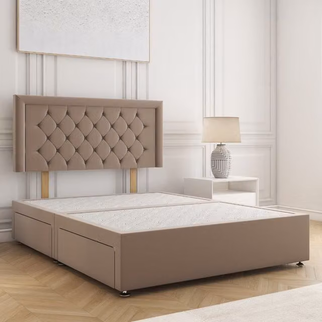 BSSPOKE Nova Plush Velvet Divan Bed with 24 inch Headboard and 4 Drawers in Bronze, King Size W/D/H: 180 x 200 cm