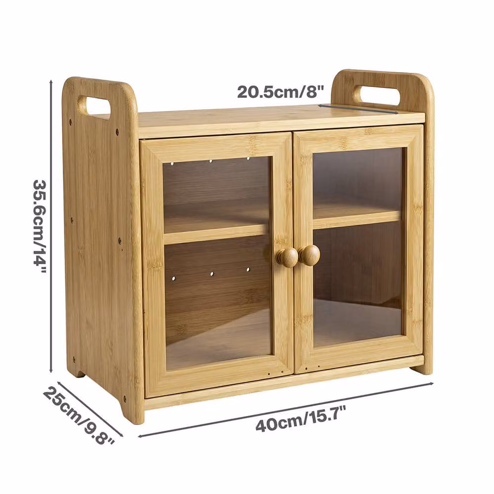 Toque 2-Tier Bamboo Bread Box with Acrylic Door, Natural Brown, 20L – 3