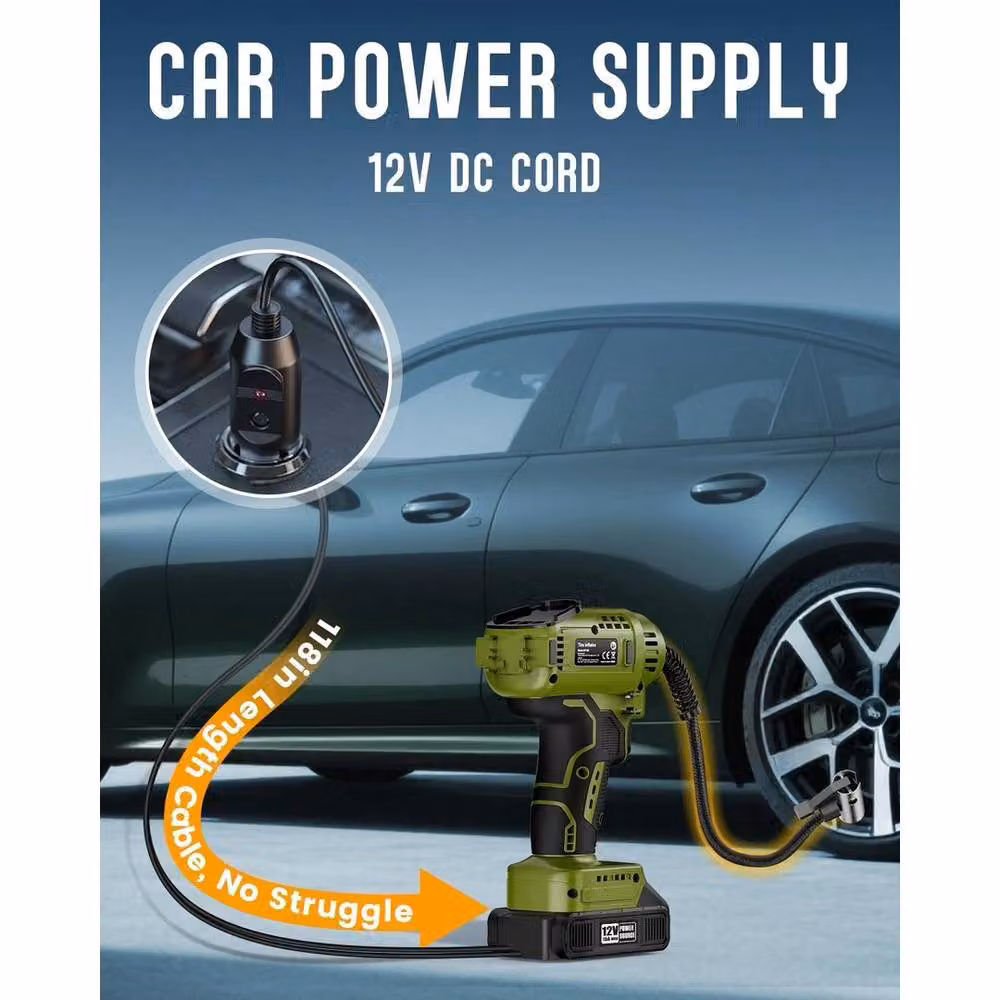 FLAVORA Cordless Electric Car Air Compressor Tyre Pump, Green – 2