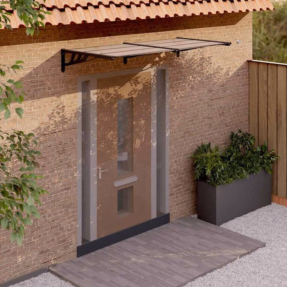 Berkfield Home Black Polycarbonate and Aluminium Door Canopy W: 199 cm, D: 90 cm, H: 27.5 cm – 2