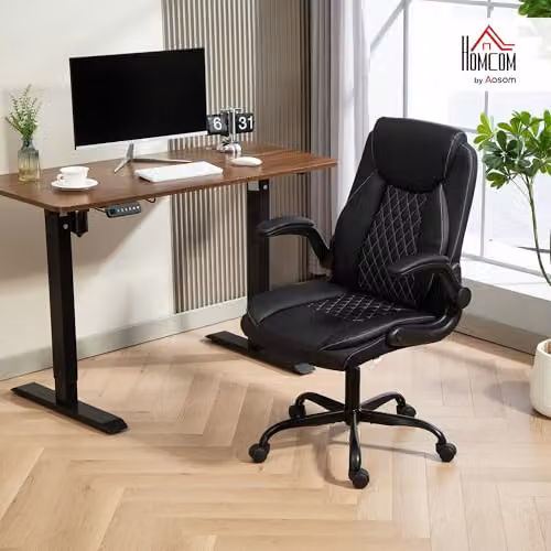 HOMCOM Modern Black Synthetic Leather Swivel Task Chair with Headrest and Armrests for Home Office – 2