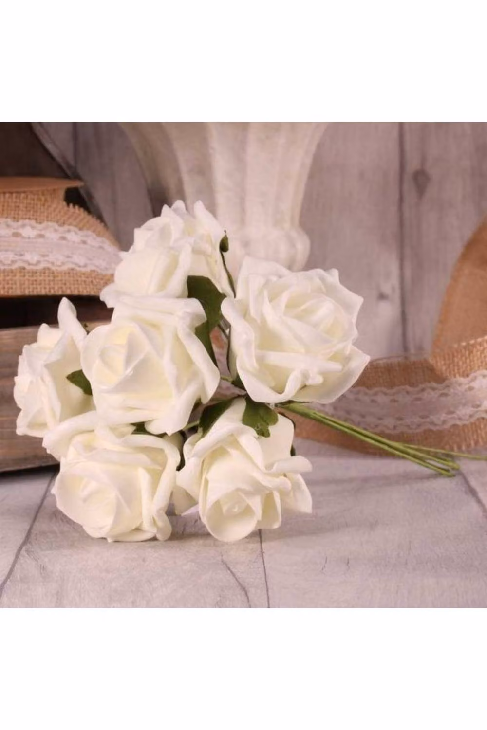 KDMD Pack of 3 White Foam Tea Rose Floral Wedding Decorations – 2