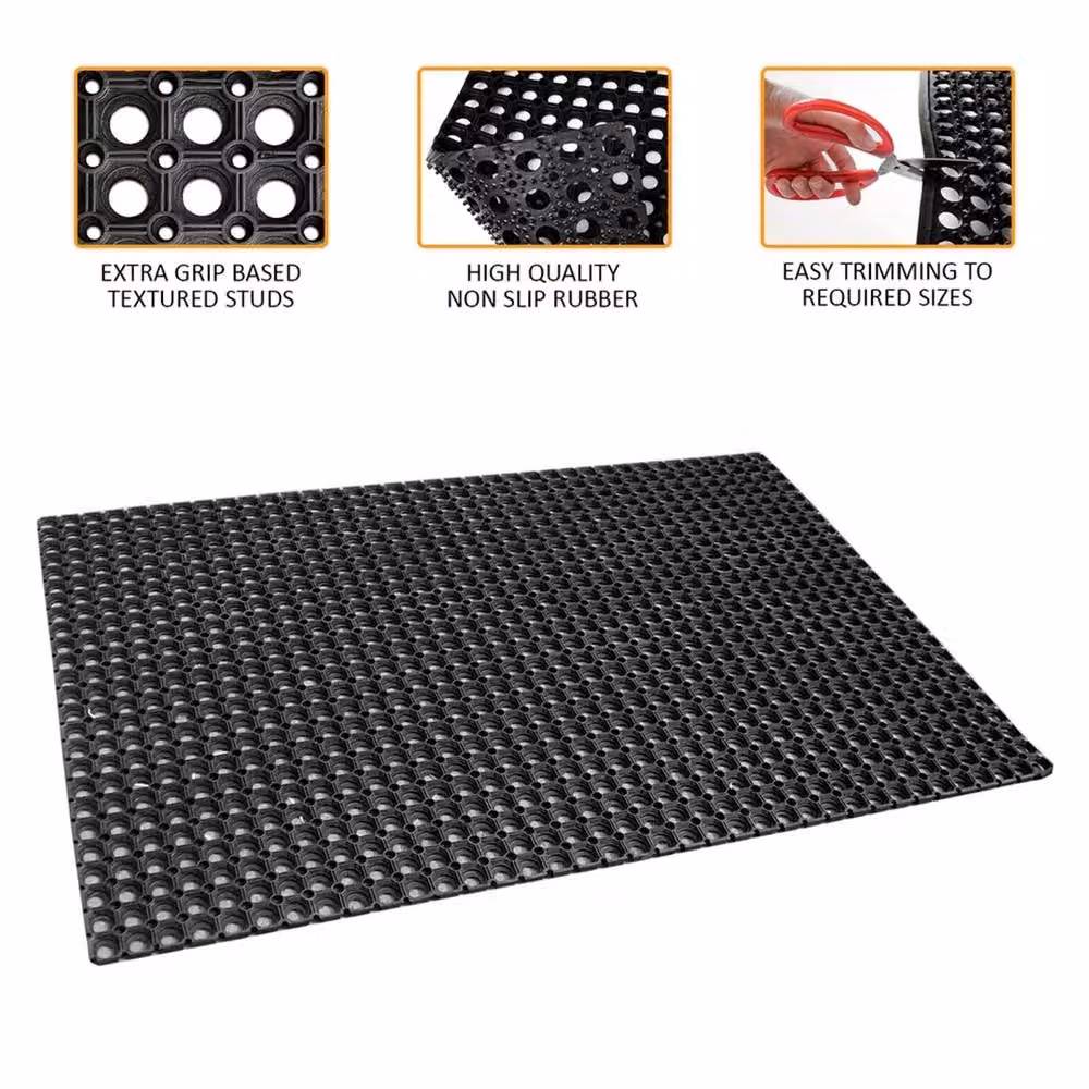 Nordara 4-Pack Industrial Non-Slip Round Rubber Door Mat in Black, W/D: 100 x 110 cm – 2