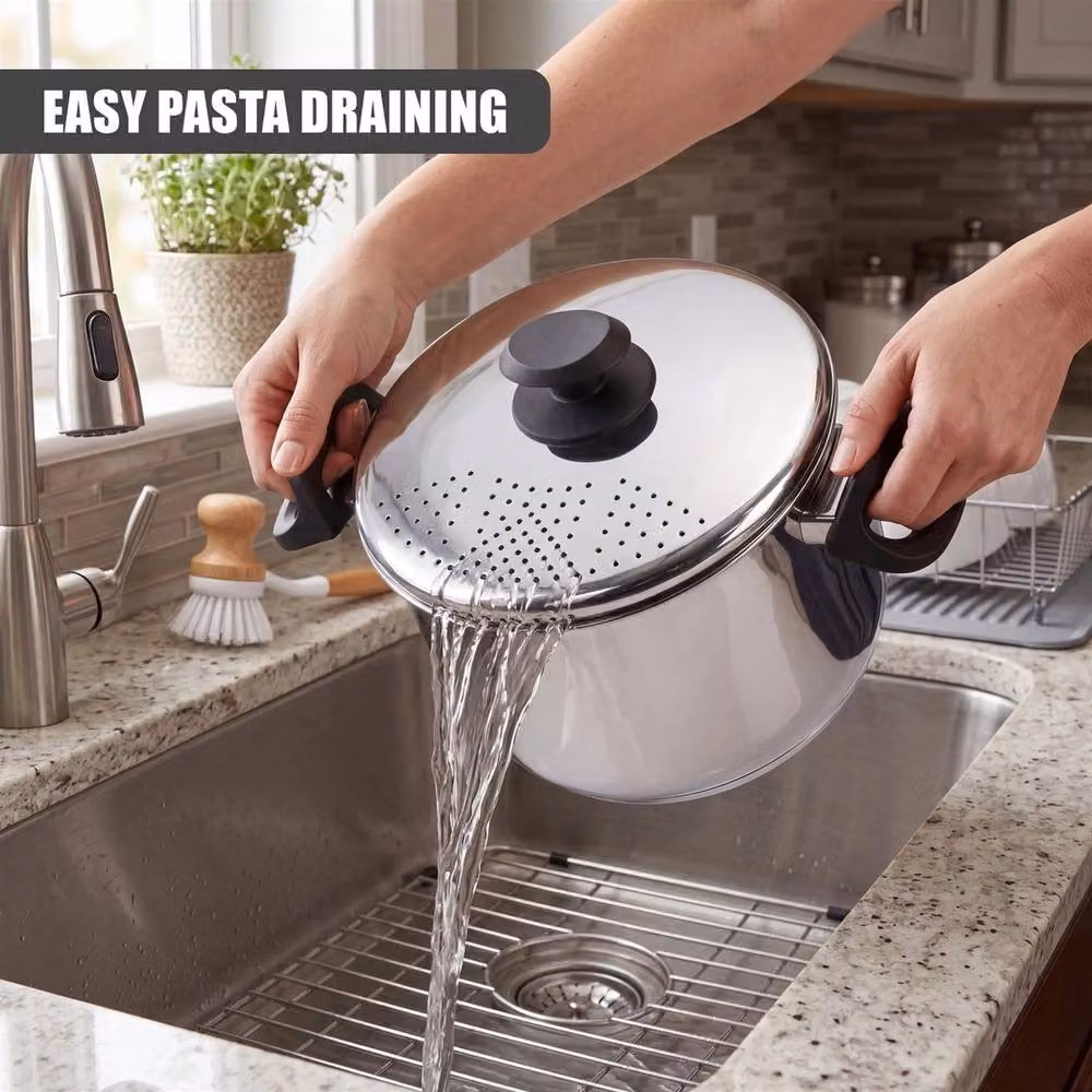 EONLION Stainless Steel Pasta Pot with Strainer Lid in Silver – 4