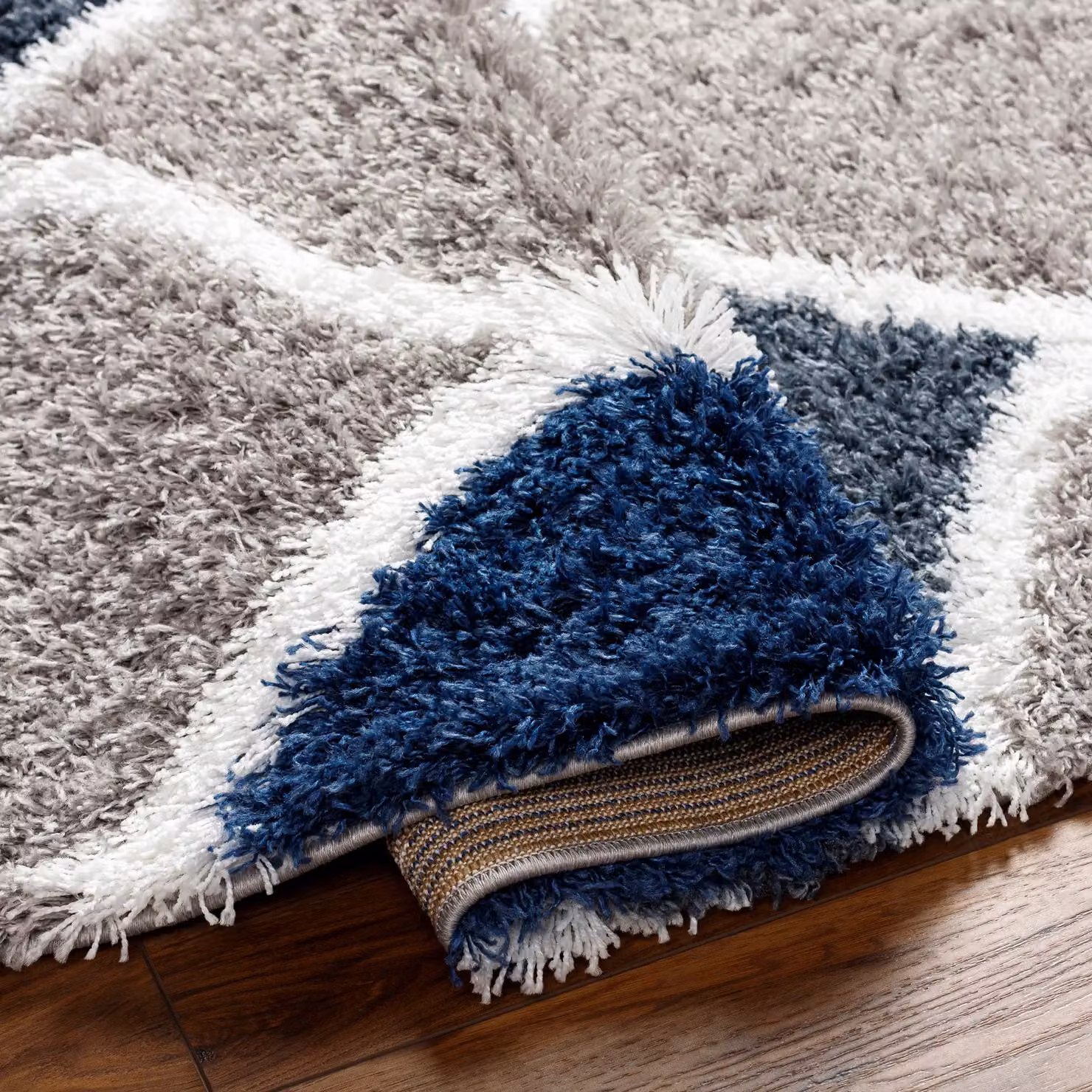 Livabliss Urban Shag Modern Rectangular Living Room and Bedroom Rug in Beige, White, Blue and Grey, W: 200 cm, D: 290 cm – 4