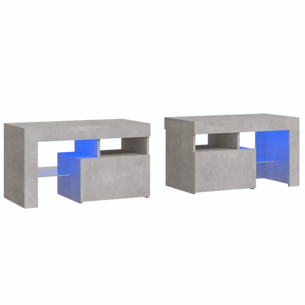 Berkfield Home Set of 2 Modern Bedside Cabinets with Integrated LED Lights in Concrete Grey, W: 70 cm, D: 36.5 cm, H: 40 cm – 2