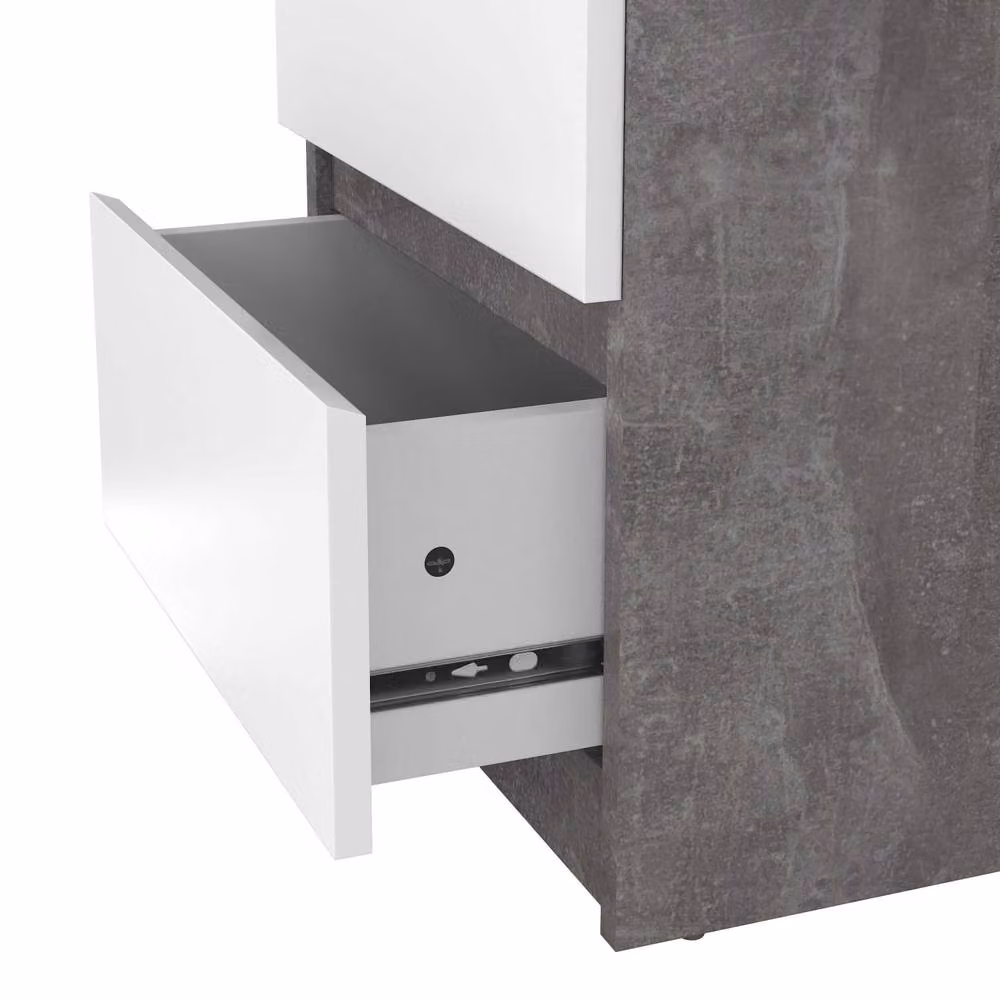 Wyld Haus Budapest Bedside Table with 2 Drawers, White and Grey Concrete Effect – 4