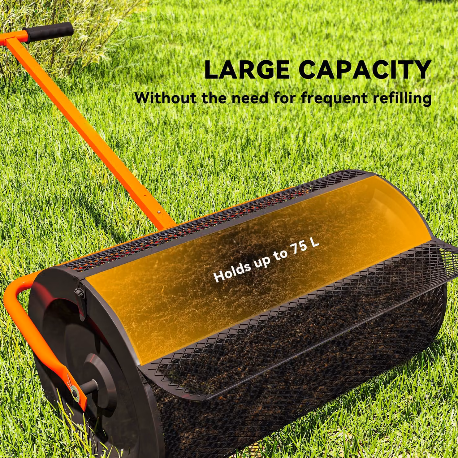 Outsunny Compost Spreader with Height Adjustable T-Shaped Handle and Metal Mesh Basket, Orange, Diameter: 60.96 cm – 3