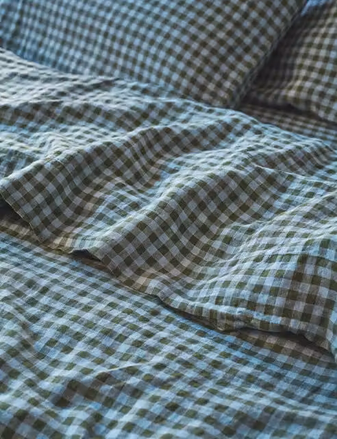 Piglet In Bed Multicolour Gingham Linen Rich Checked Flat Sheet W/D/H: 140 x 200 cm