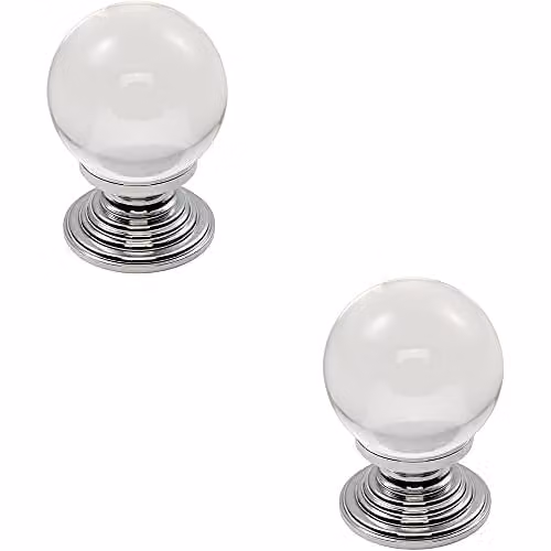 Loops 2 Pack Crystal Ball Cupboard Door Knobs in Clear Translucent and Chrome