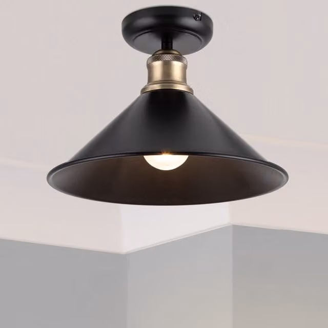 COSYLYTE Bowley Industrial Metal Ceiling Flush Light in Matt Black