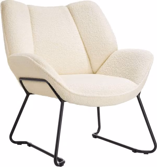 tectake Kjeld Armchair in Cream-White Bouclé Fabric with Metal Frame – 1