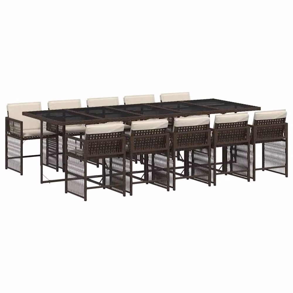 Berkfield Home 11 Piece Brown Poly Rattan Garden Dining Set with Cushions – 2