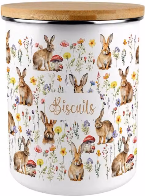 Purely Home Wild Meadow Rabbits Extra Large Enamel Biscuit Tin, Multicoloured Floral Design