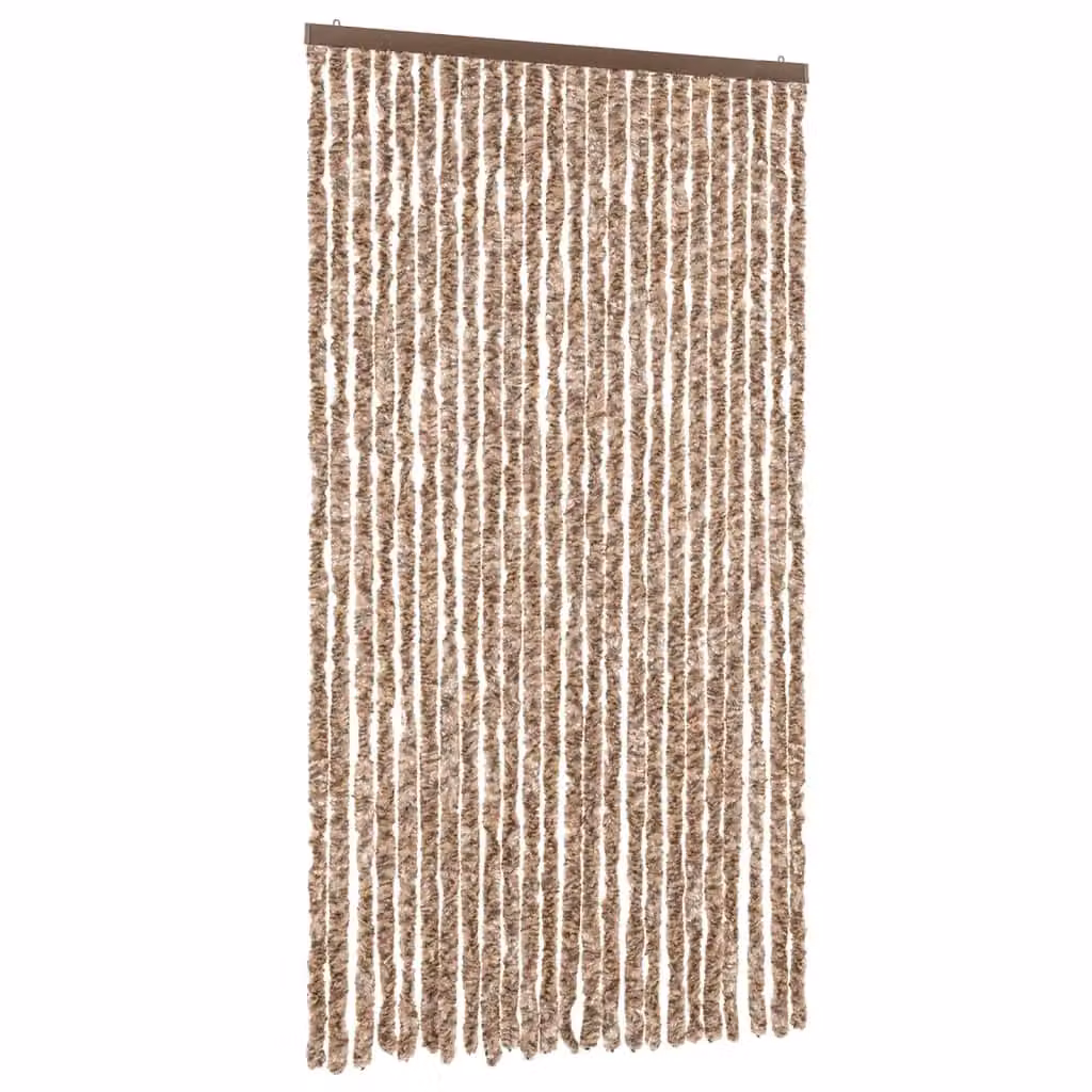 Berkfield Home Chenille Fly Curtain in Beige and Brown, W: 100 cm, H: 200 cm – 2