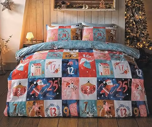 Rapport Home Christmas Advent Calendar Reversible Microfibre Duvet Cover and Pillowcase Set in Multicolour and Blue, W/D/H: 200 x 200 x 50 x 75 cm – 1