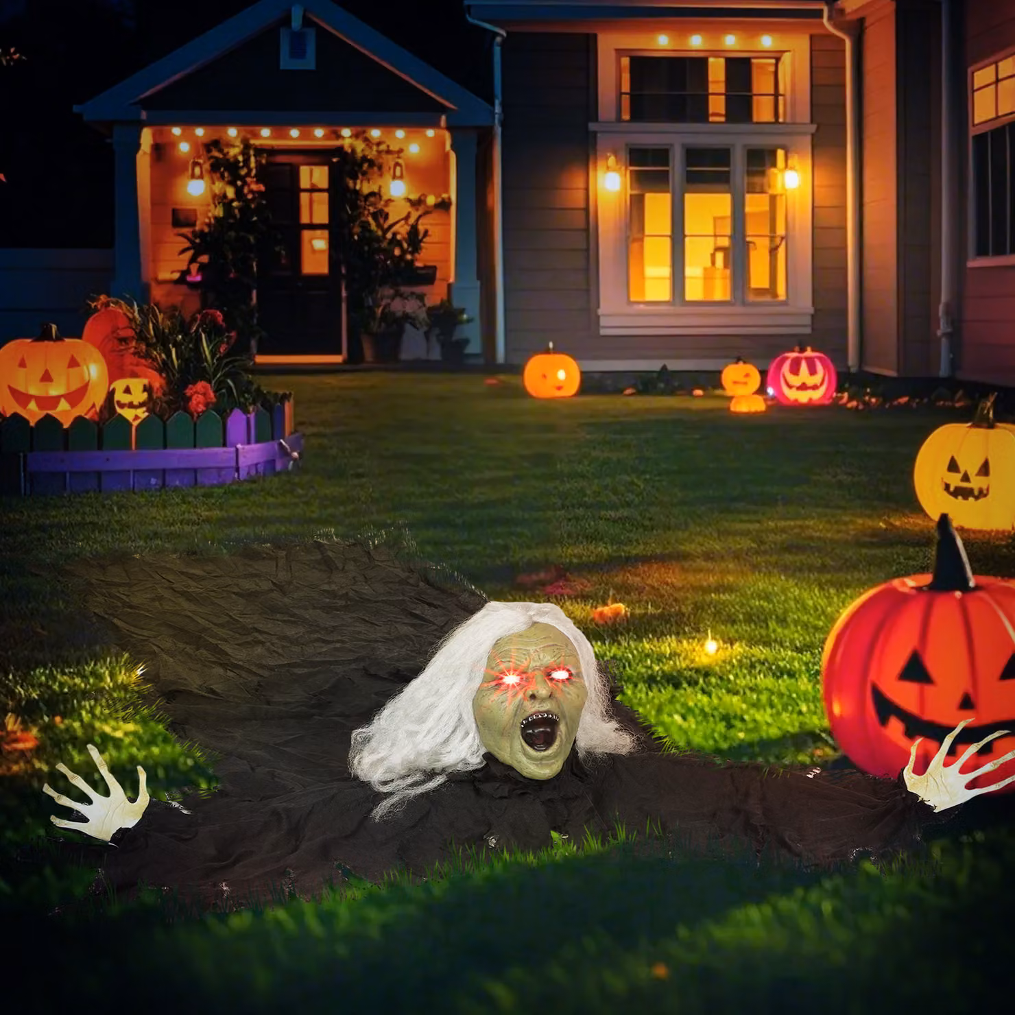 Outsunny 183 cm Life Size Animated Crawling Zombie with Glowing LED Eyes, Red and Multicolour Halloween Decoration – 5