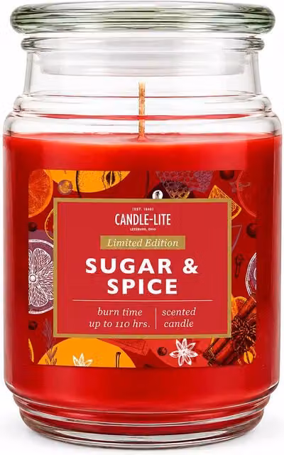 Candle-Lite Sugar & Spice Scented Candle Jar, Red, 18oz