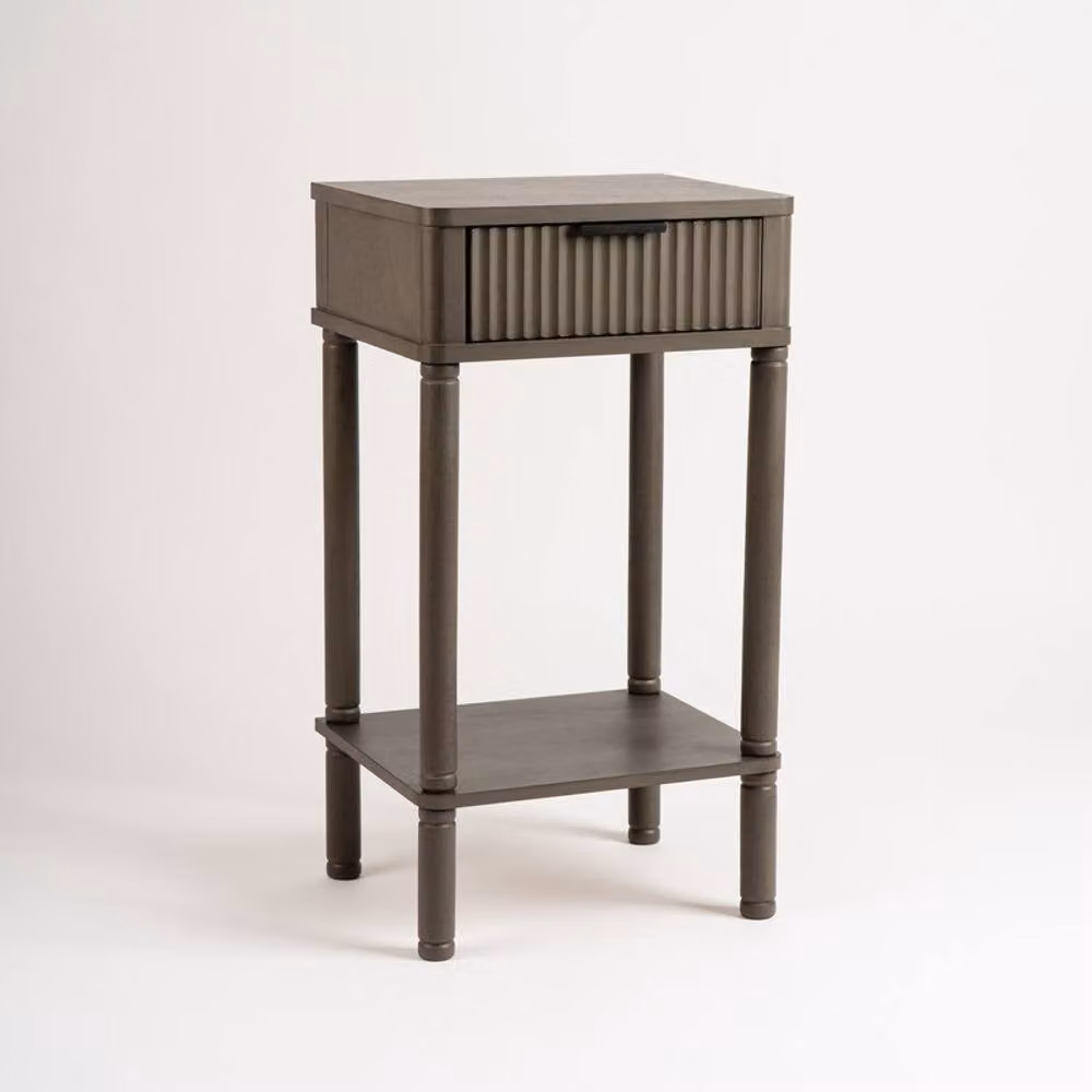 Scottish Everlastings Ltd Modern Wood Side Table in Olive Brown with Ribbed Drawer, W/D/H: 35.5 x 30 x 66 cm – 1