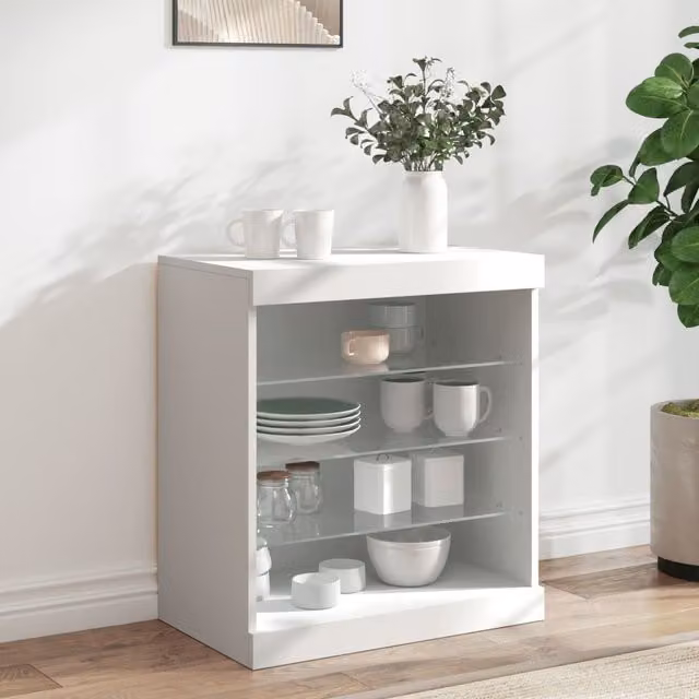 Berkfield Home Modern White Sideboard with Integrated LED Lights W: 60.5 cm, D: 37 cm, H: 67 cm