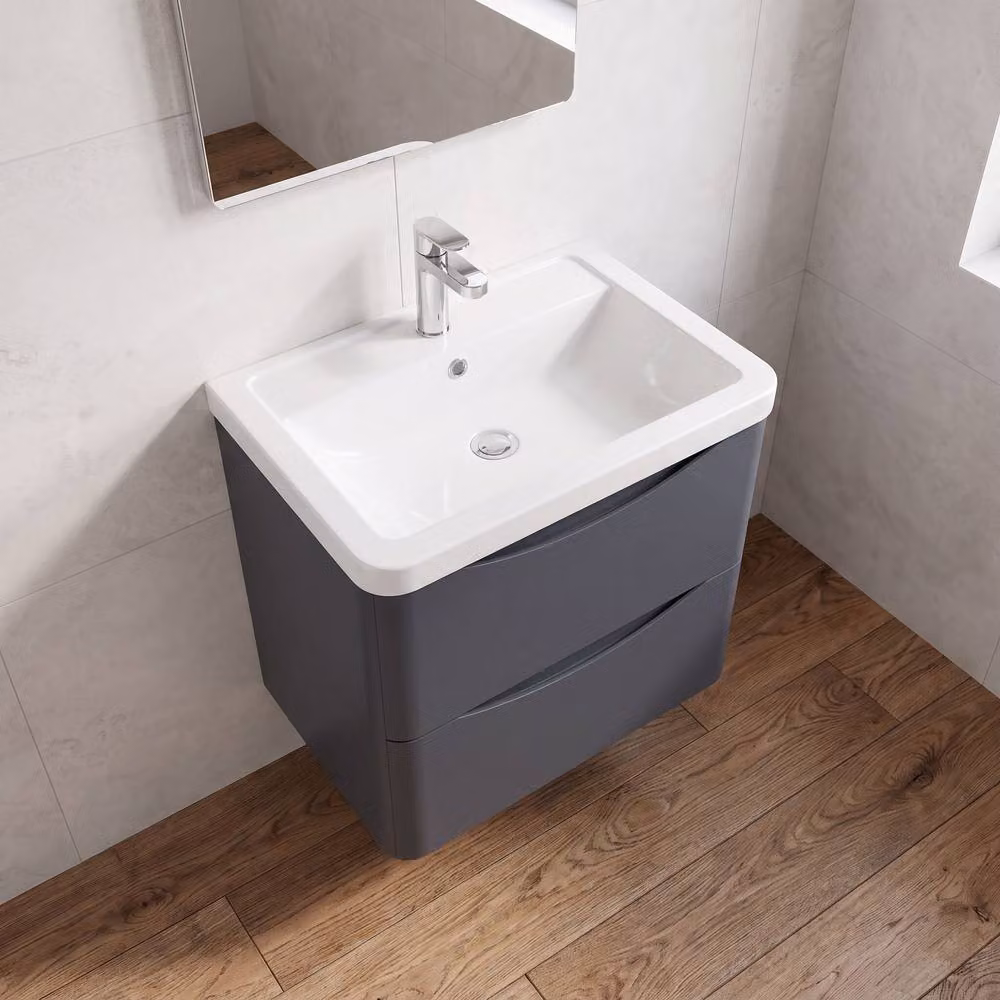 Balterley Dunwood 2 Drawer Wall Hung Vanity Basin Unit, Dark Grey, Width: 60 cm – 2