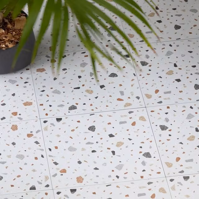 FloorPops Terrazzo White Self Adhesive Vinyl Floor Tiles, Pack of 10 (0.93sqm), W/D/H: 30.48 x 30.48 x 30.48 cm