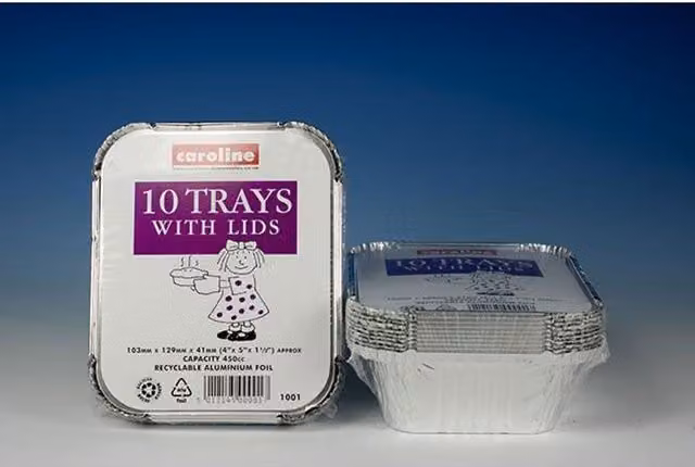 Caroline Silver Aluminium Foil Trays with Lids, 16oz, W: 10.3 cm, D: 12.9 cm, H: 4.1 cm, 10 Pack – 1