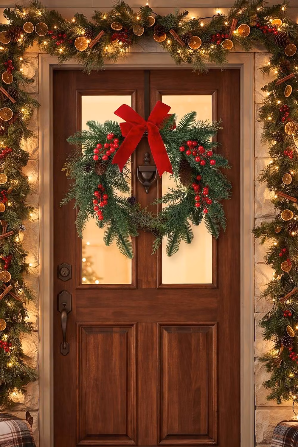 Living and Home Classic Round Artificial Christmas Wreath in Green and Red – 3