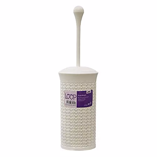 JVL Knit Design Loop Plastic Freestanding Toilet Brush and Holder Set in White, H 40 cm x W 12 cm x D 12 cm – 1