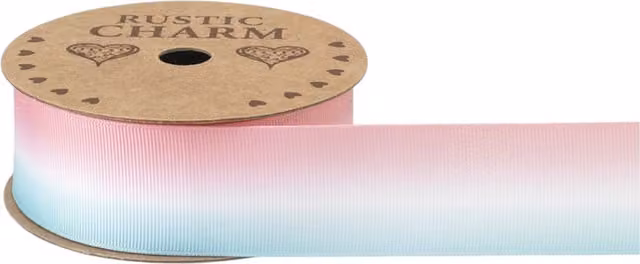 Kingsbury Gifts Rainbow Grosgrain Ribbon in Pink, Light Blue and White, 10m x 3.8cm