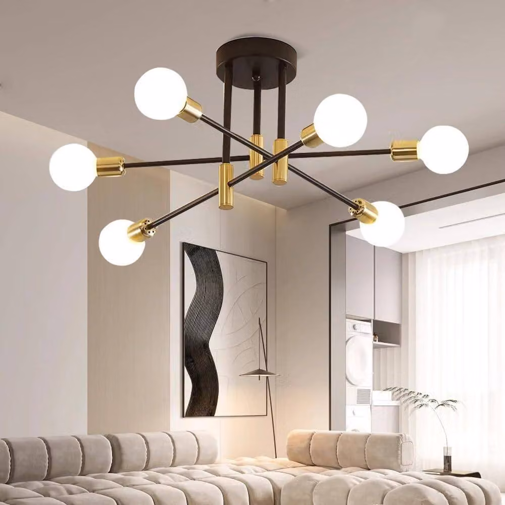 Goeco Industrial Retro 6-Light Ceiling Chandelier with E27 Base in Black – 5