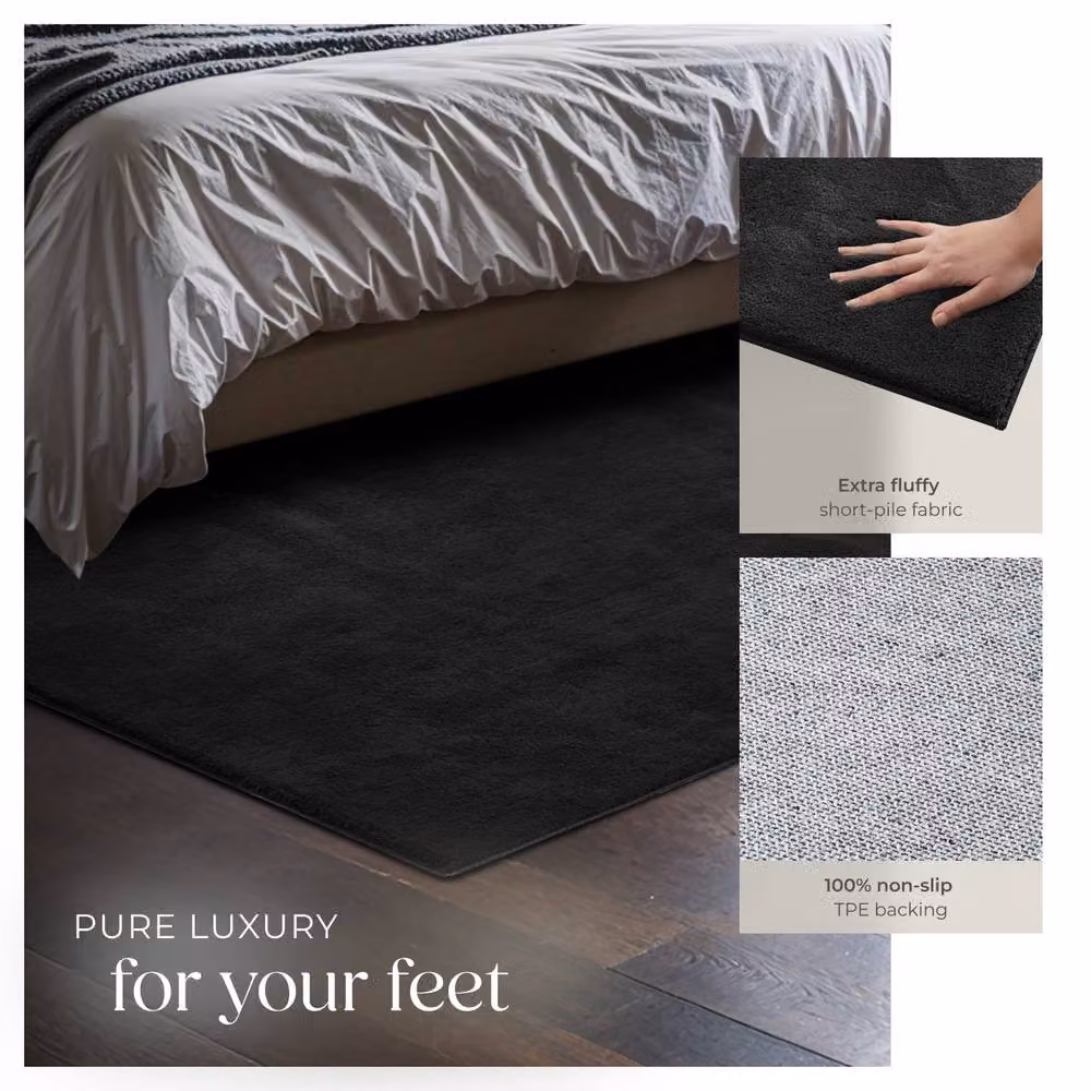tectake Fluffy Black Rectangular Rug with Non-Slip Underside, W/D: 120 x 170 cm – 4