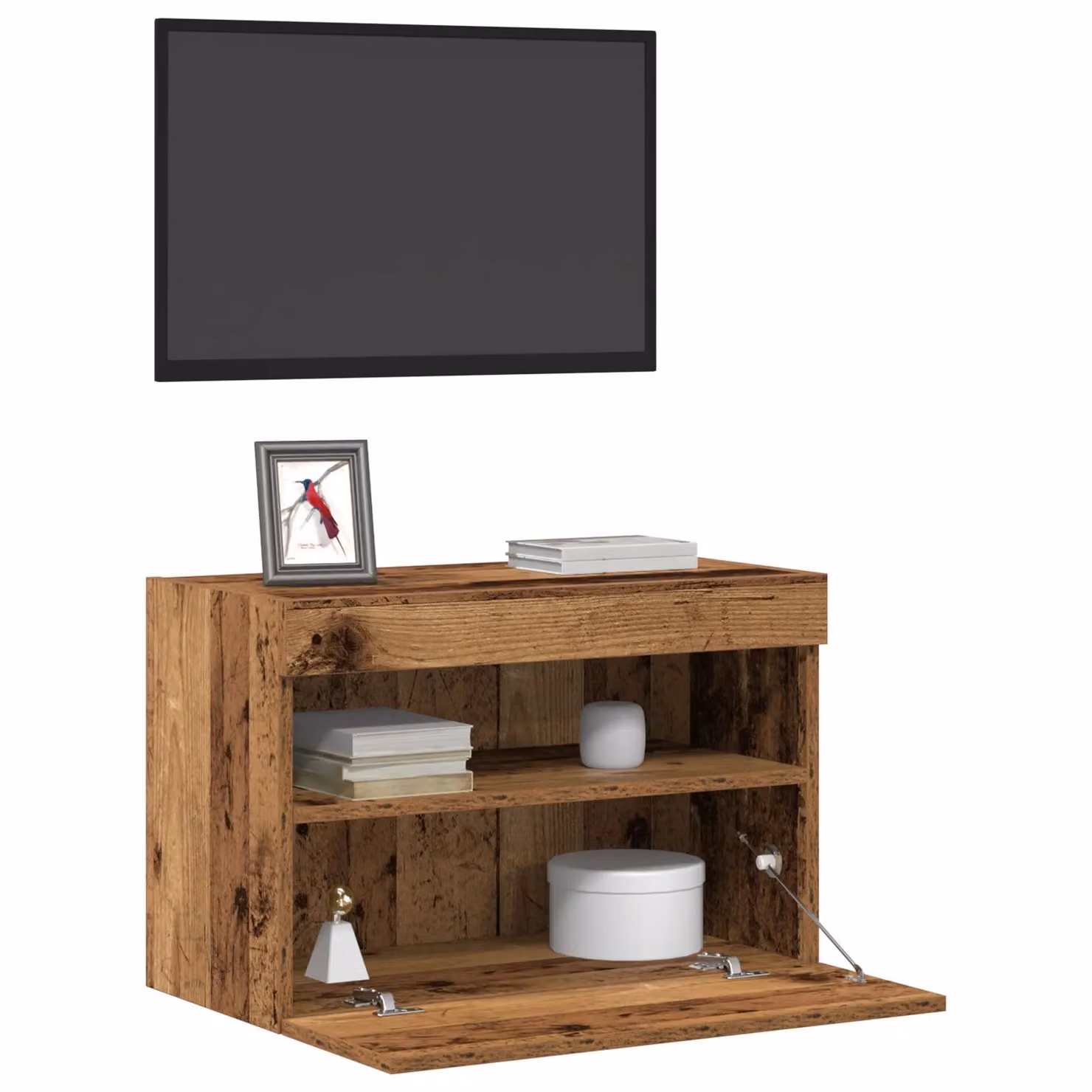 Berkfield Home Set of 2 Wall Mounted TV Cabinets with Integrated LED Lights in Brown Old Wood, W/D/H: 60 x 30 x 40 cm – 3