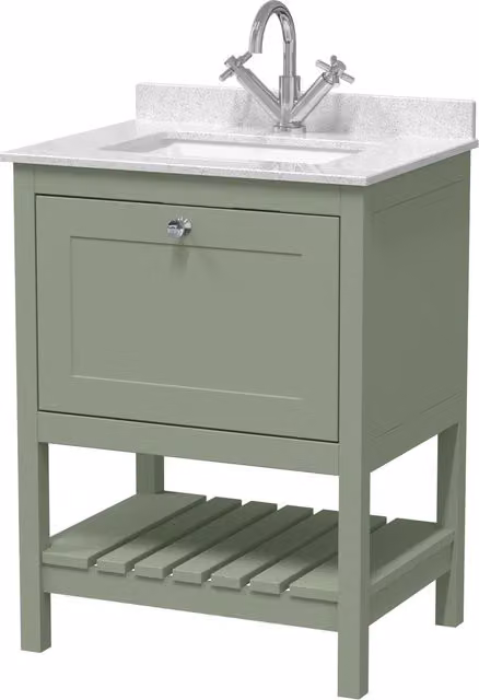 Balterley Bathroom 1 Soft Close Drawer Floor Vanity Unit Basin with Basin, Green, Width: 62 cm – 1