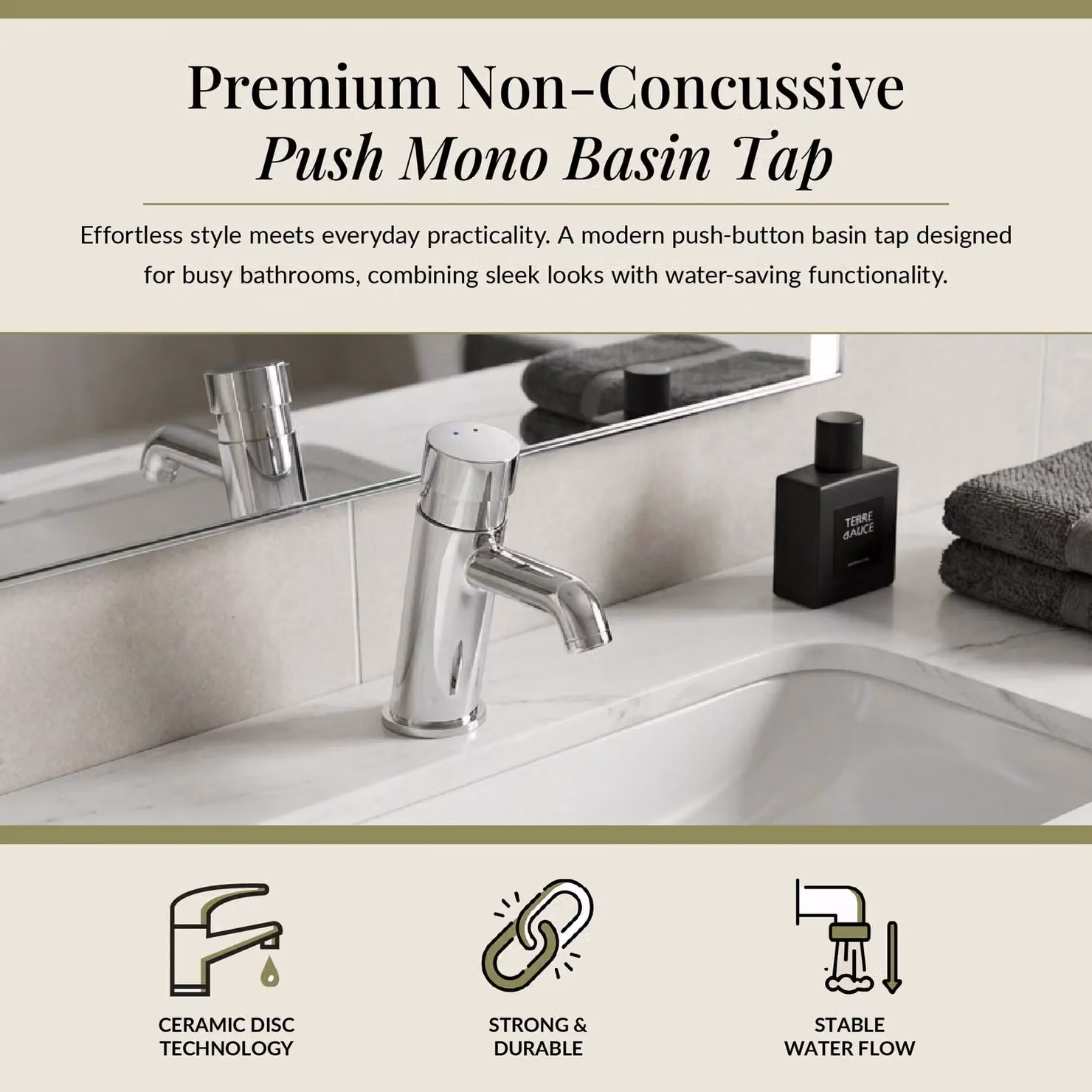 Balterley Chrome Silver Self-Closing Push Button Mono Basin Tap – 2
