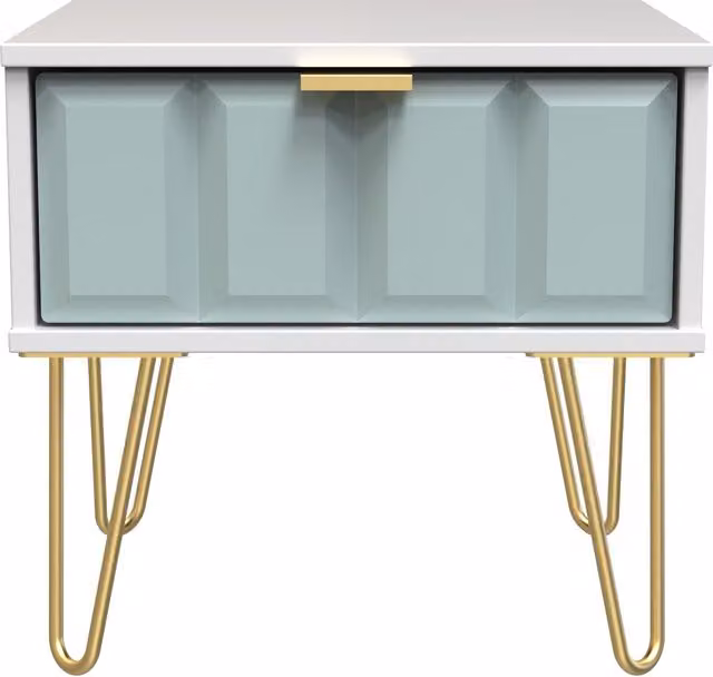 2 U Metro Ready Assembled 1 Drawer Bedside Table in Duck Egg Blue and Gold – 1