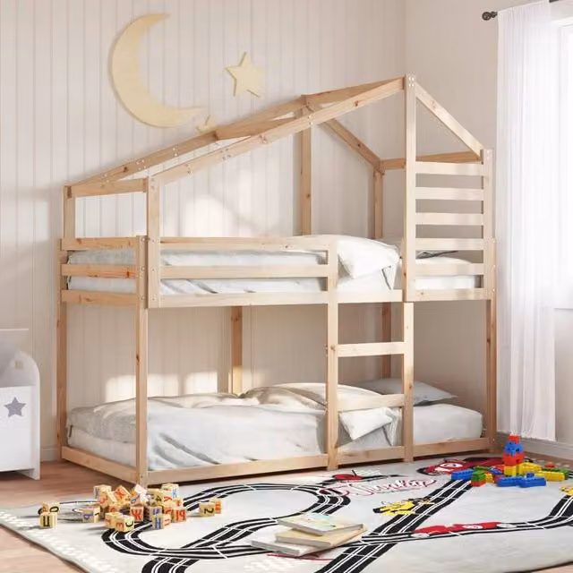 Berkfield Home Single Solid Wood Pine Bunk Bed in Brown, W/D/H: 90 x 190 cm