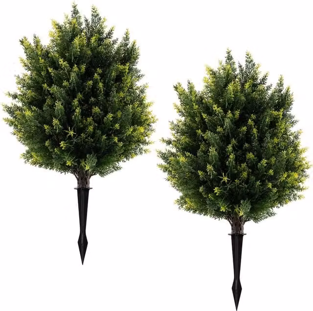 Set of 2 COSTWAY Artificial Green Cypress Topiary Ball Trees, Height: 61.0 cm